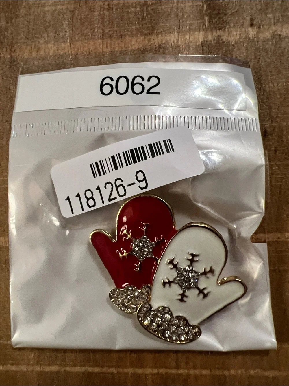 3/$18 Rhinestone Mitten Brooch - Red & White Holiday Fun Lot 6062